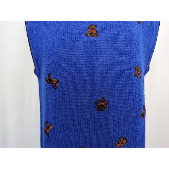 Vintage 80s Sweater Vest Blue Wool Teddy Bears Sleeveless Misses Size M - Picture 4 of 9